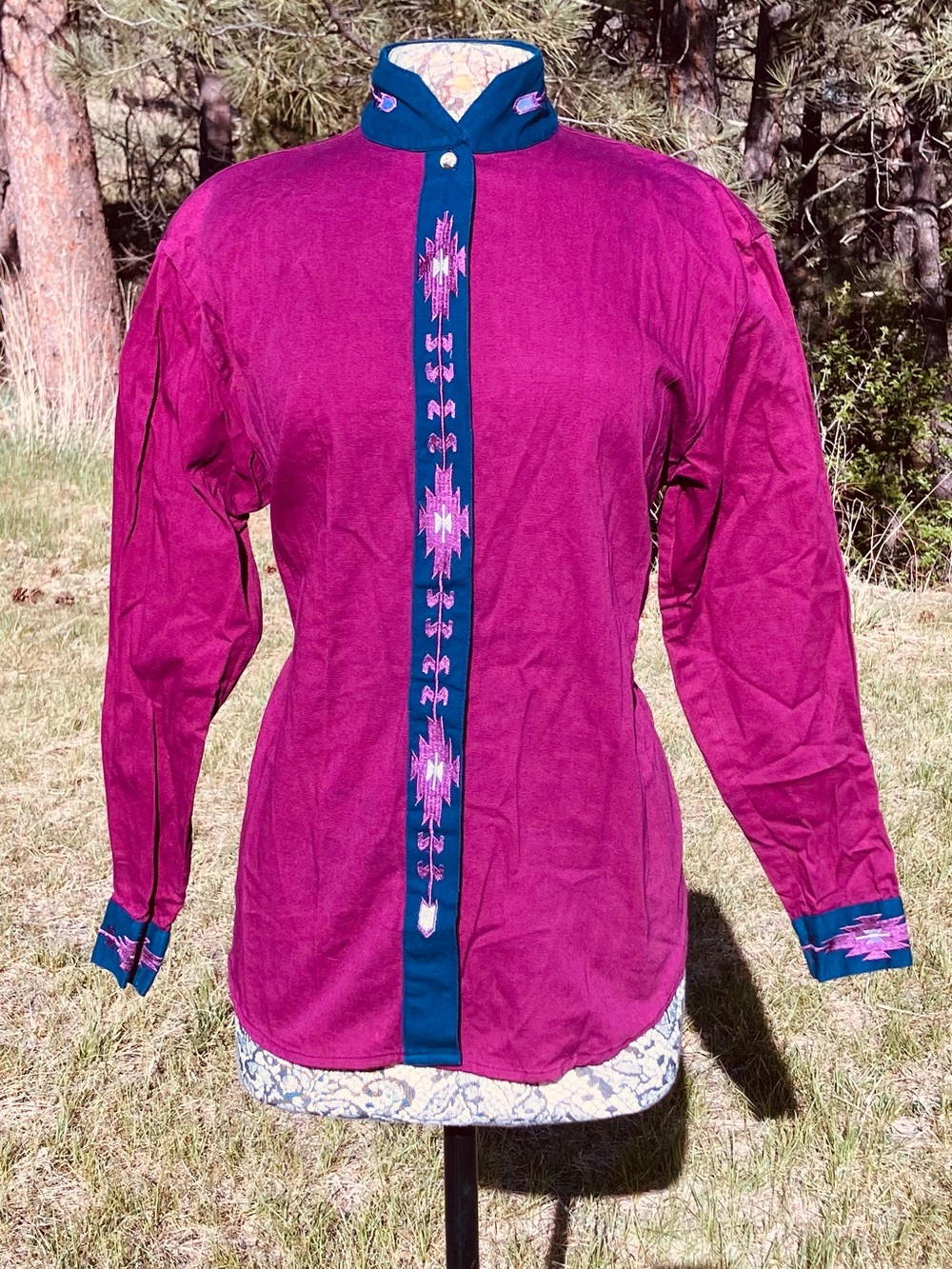 Vintage Magenta Embroidered Western Shirt